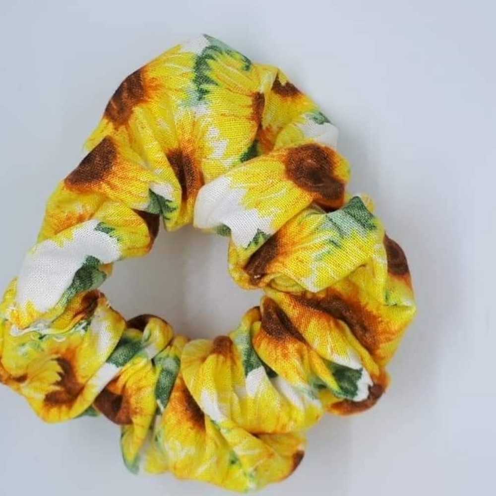 Handmade Sunflower Cotton Hair Scrunchie Yellow Floral Fluffy Hair Tie